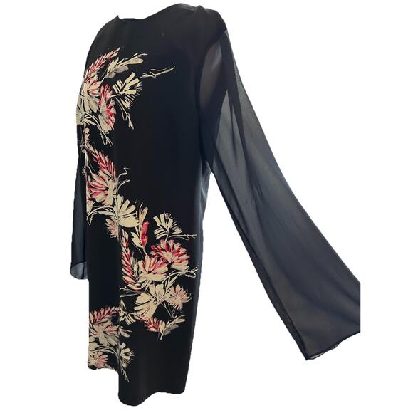 black floral Dress midi Tropical sheer long sleeve MSRP $128 Wedding Guest 8 - Picture 9 of 14